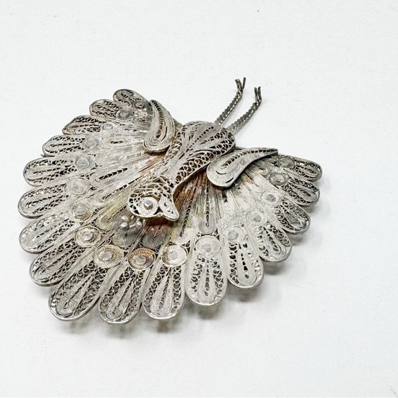 Vintage 900 Silver Peacock Ornamental Bird Pin Brooch - Picture 3 of 10